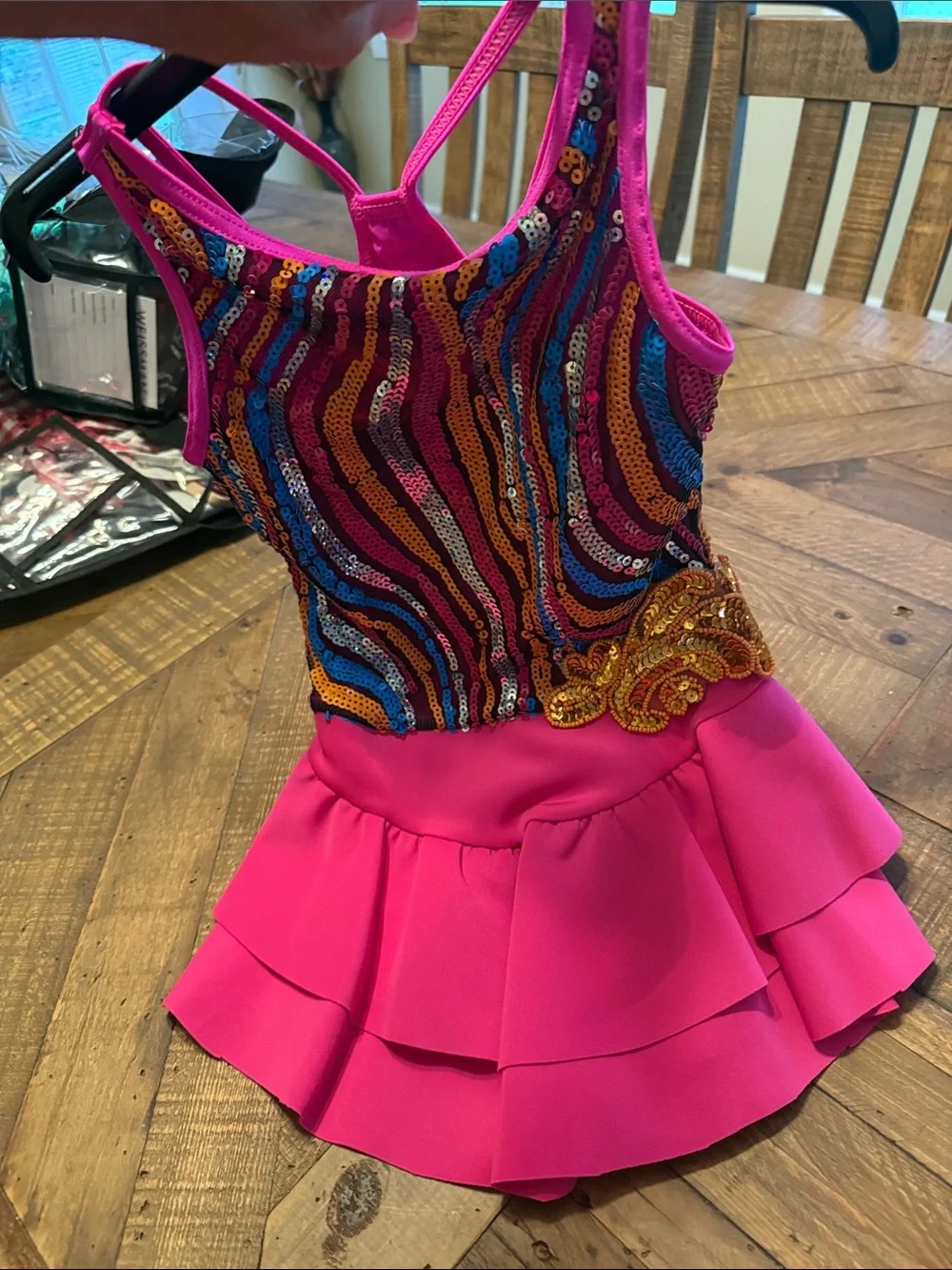 Weissman Hot Pink Sequin Multicolor Dance Dress
